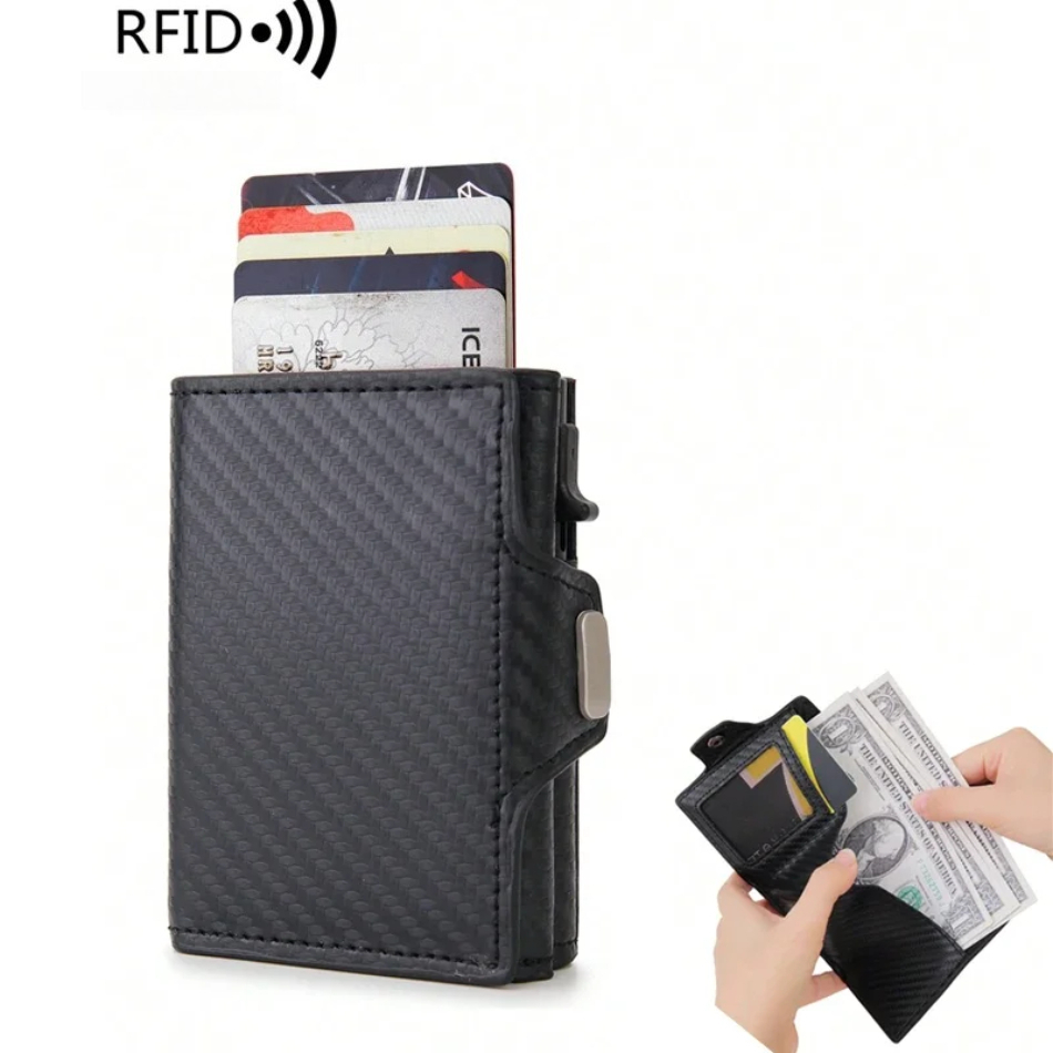 Bifold Leather Wallet - Portfel męski z blokadą RFID, automatyczny